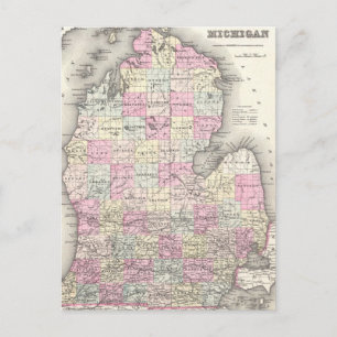 Postal Mapa de época de Michigan (1855)