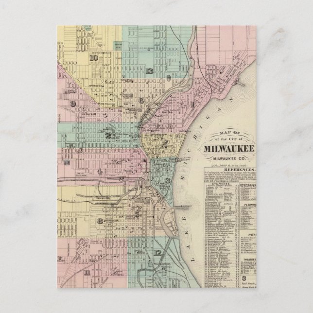 Postal Mapa de época de Milwaukee Wisconsin (1878) (Anverso)