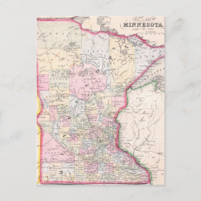 Postal Mapa de época de Minnesota (1864) (Anverso)