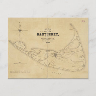 Postal Mapa de época de Nantucket (1838)