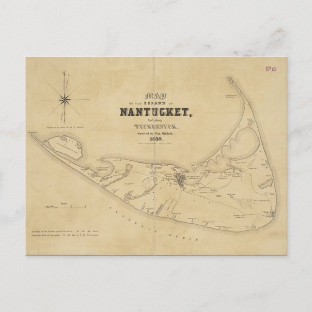 Postal Mapa de época de Nantucket (1838) (Anverso)
