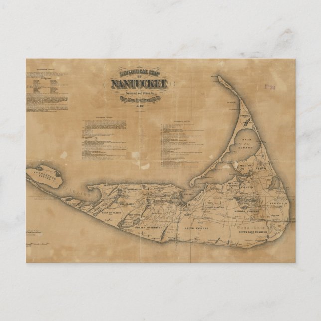 Postal Mapa de época de Nantucket (1869) (Anverso)