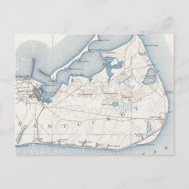 Postal Mapa de época de Nantucket (1919) (Anverso)