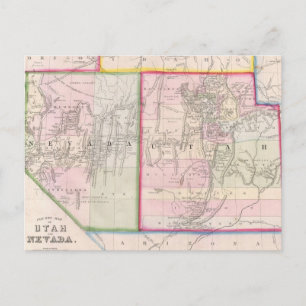 Postal Mapa de época de Nevada y Utah (1866)