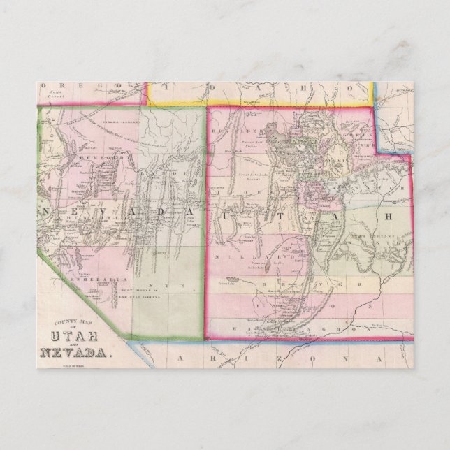 Postal Mapa de época de Nevada y Utah (1866) (Anverso)