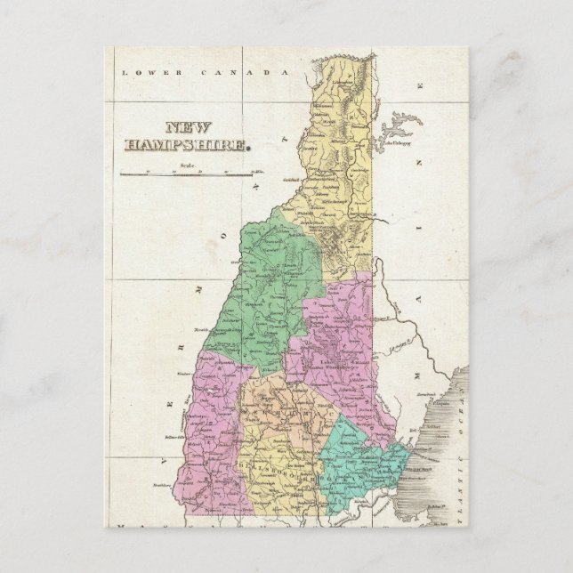 Postal Mapa de época de New Hampshire (1827) (Anverso)