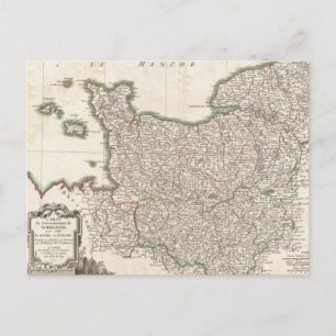 Postal Mapa de época de Normandía (1771)