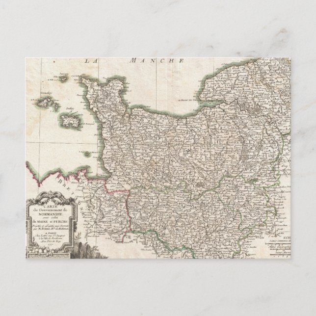 Postal Mapa de época de Normandía (1771) (Anverso)