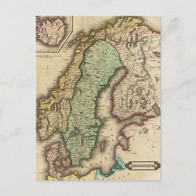 Postal Mapa de época de Noruega y Suecia (1831) (Anverso)