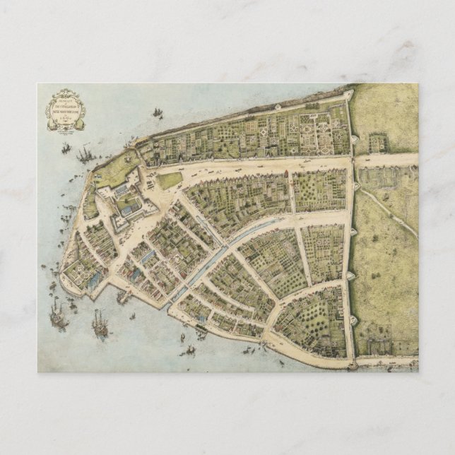 Postal Mapa de época de Nueva Ámsterdam (1660) (Anverso)