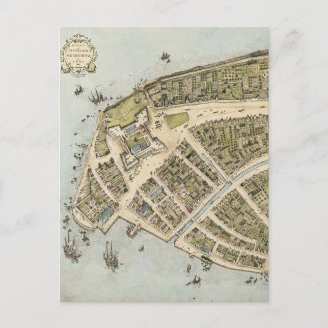Postal Mapa de época de Nueva Ámsterdam (1660) (Anverso)
