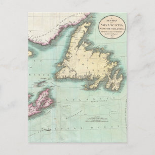 Postal Mapa de época de Nueva Escocia y Terranova (1807)
