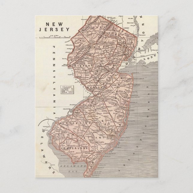 Postal Mapa de época de Nueva Jersey (1845) (Anverso)