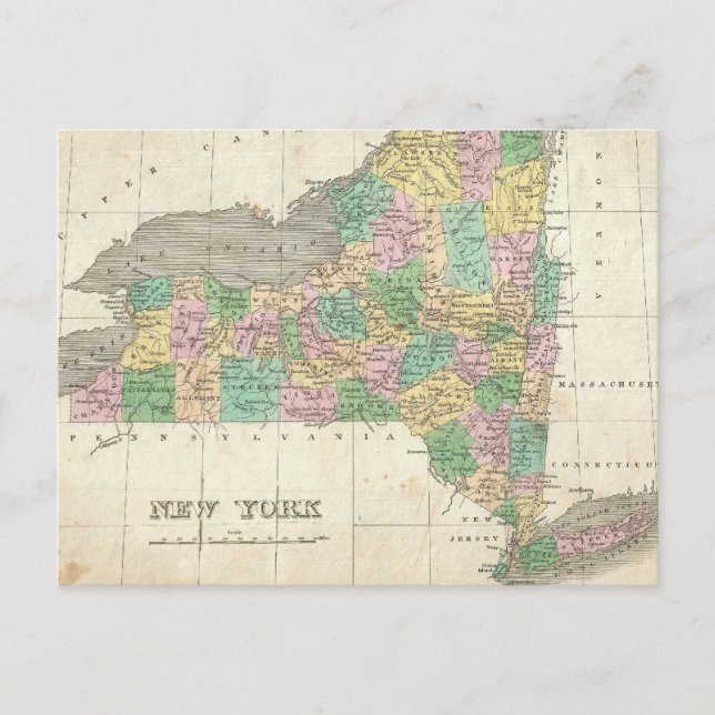 Postal Mapa de época de Nueva York (1827) (Anverso)