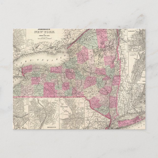 Postal Mapa de época de Nueva York (1864) (Anverso)
