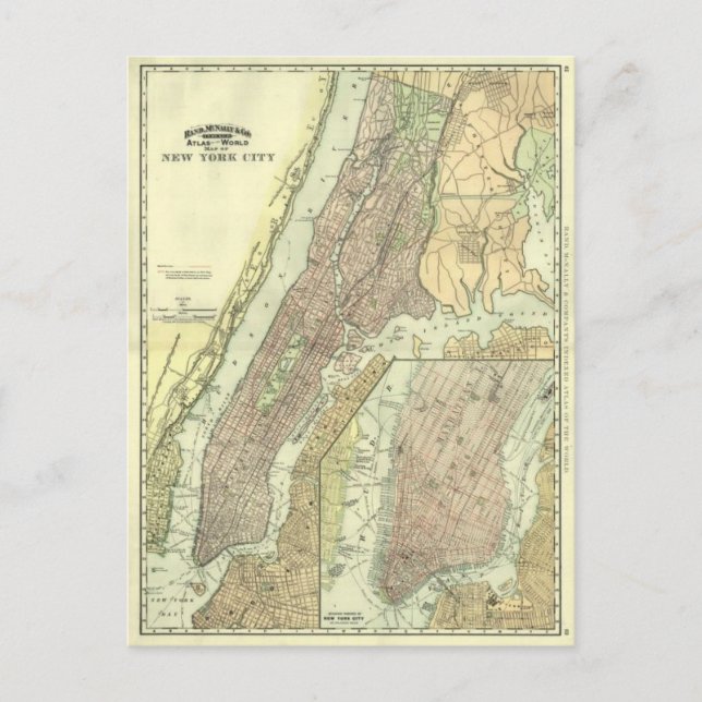 Postal Mapa de época de Nueva York Manhattan (Anverso)