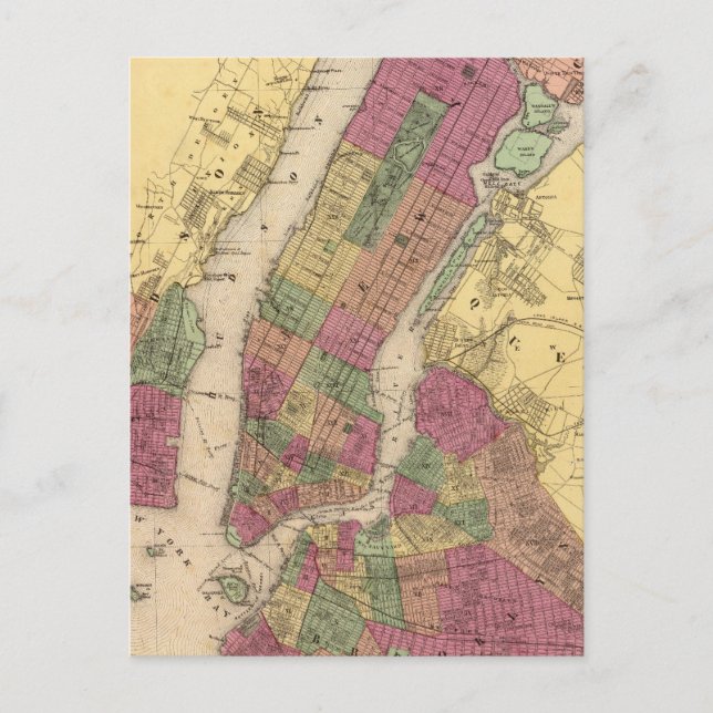 Postal Mapa de época de Nueva York y Brooklyn (1868) (Anverso)