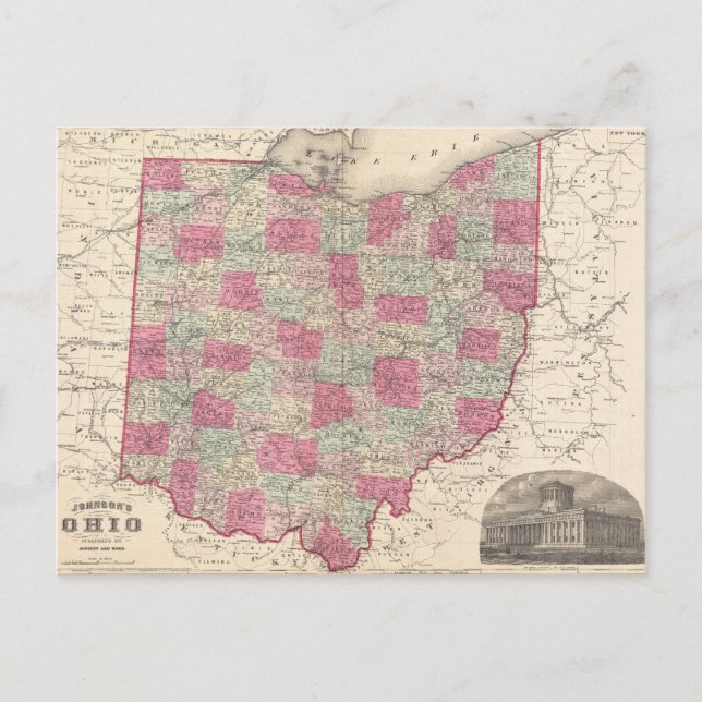 Postal Mapa de época de Ohio (1864) (Anverso)