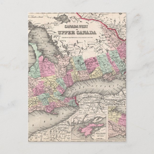 Postal Mapa de época de Ontario (1857) (Anverso)
