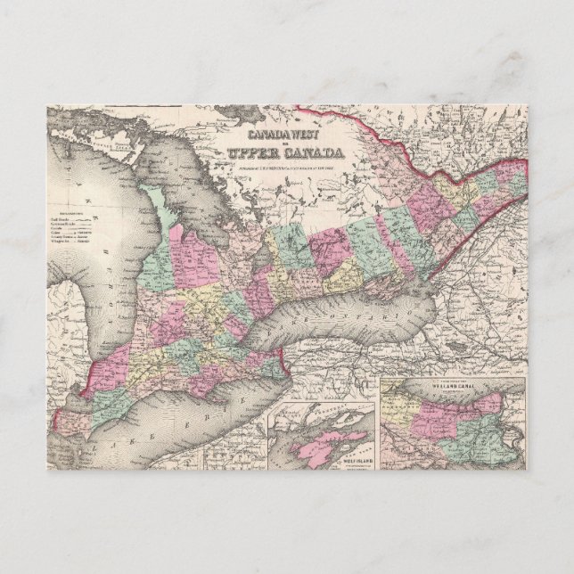 Postal Mapa de época de Ontario (1857) (Anverso)