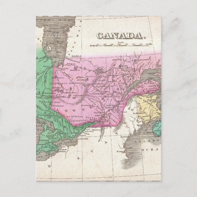Postal Mapa de época de Ontario y Quebec (1827) (Anverso)