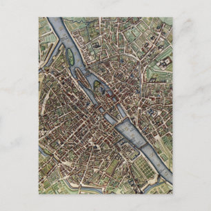 Postal Mapa de época de París