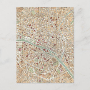 Postal Mapa de época de París (1892)