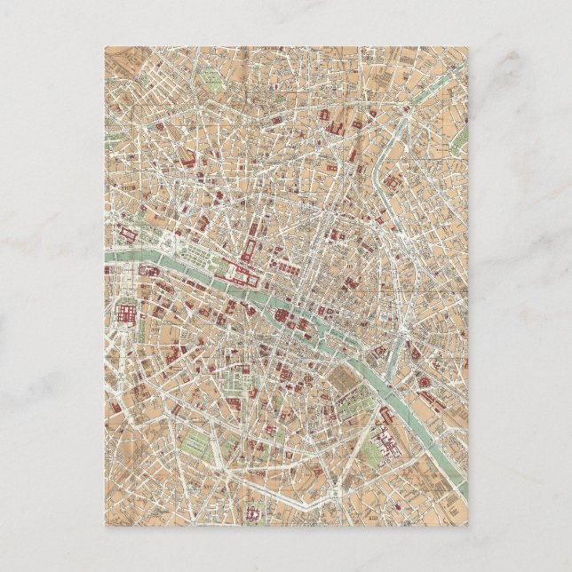 Postal Mapa de época de París (1892) (Anverso)