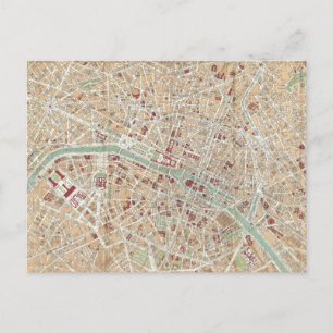 Postal Mapa de época de París (1892)