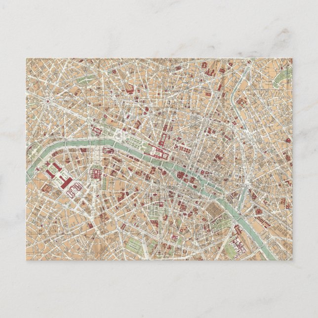 Postal Mapa de época de París (1892) (Anverso)