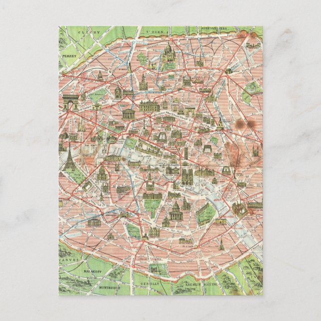 Postal Mapa de época de París (1920) (Anverso)