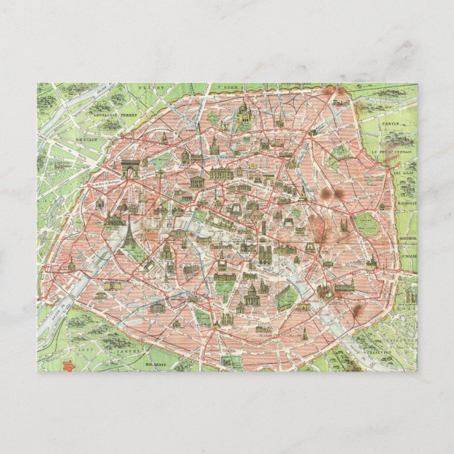 Postal Mapa de época de París (1920) (Anverso)