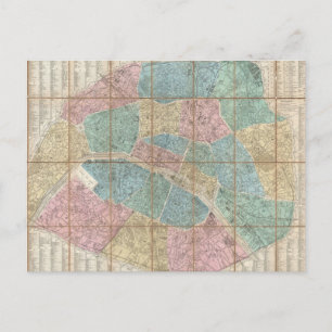 Postal Mapa de época de París Francia (1867)