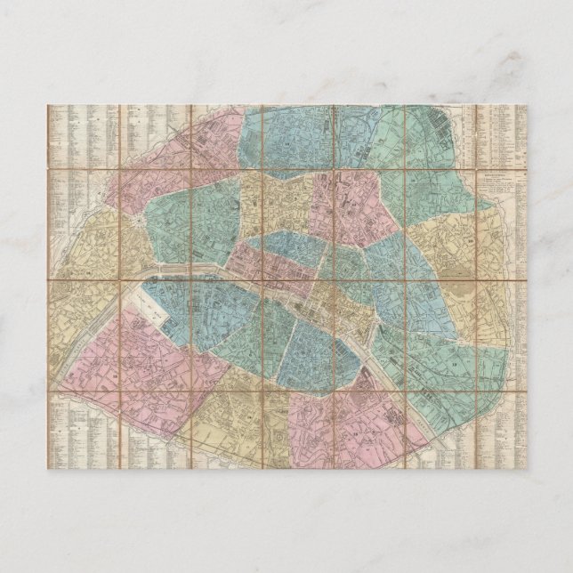 Postal Mapa de época de París Francia (1867) (Anverso)