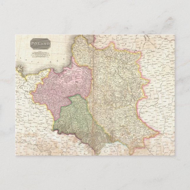 Postal Mapa de época de Polonia (1818) (Anverso)