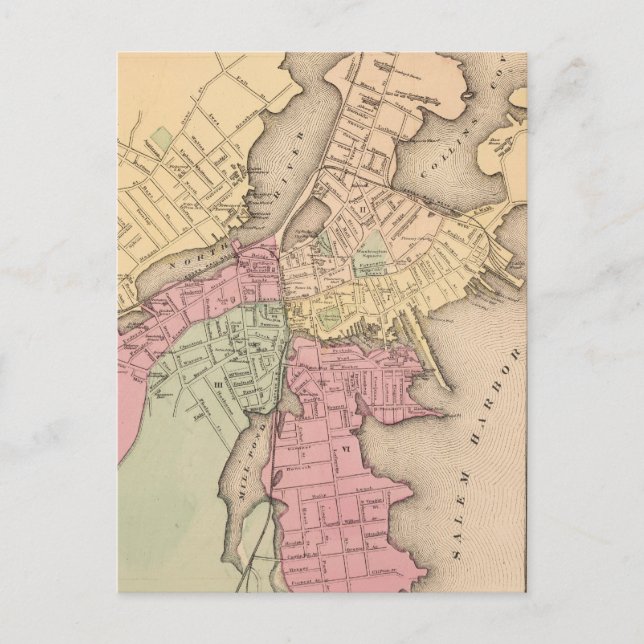 Postal Mapa de época de Salem Massachusetts (1871) (Anverso)