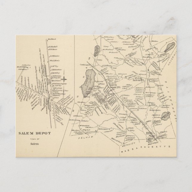 Postal Mapa de época de Salem Massachusetts (1892) (Anverso)