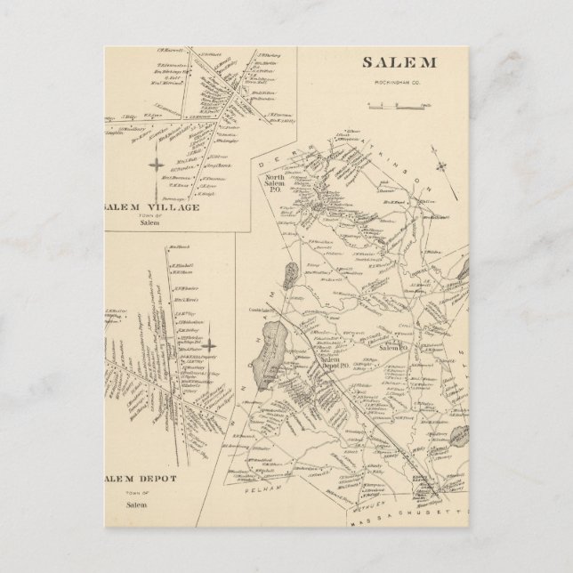 Postal Mapa de época de Salem Massachusetts (1892) (Anverso)