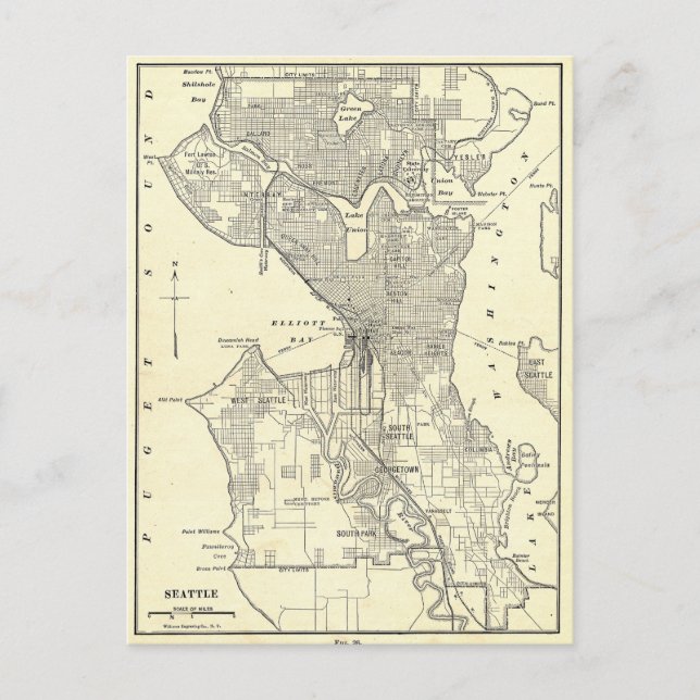 Postal Mapa de época de Seattle (1914) (Anverso)