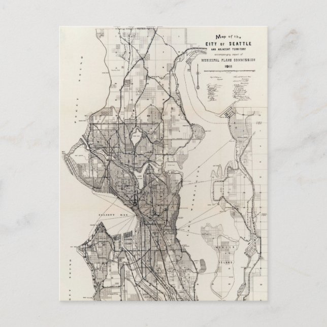 Postal Mapa de época de Seattle Washington (Anverso)