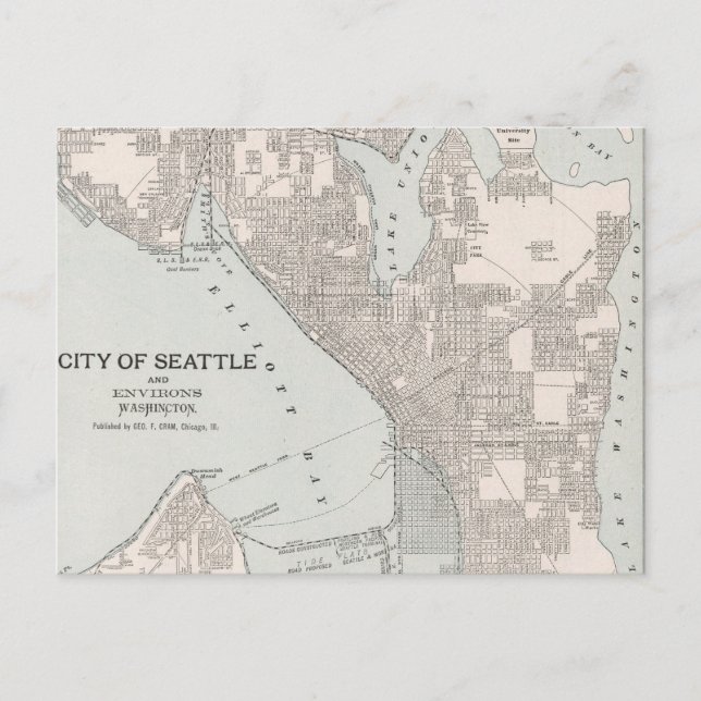 Postal Mapa de época de Seattle Washington (1901) (Anverso)