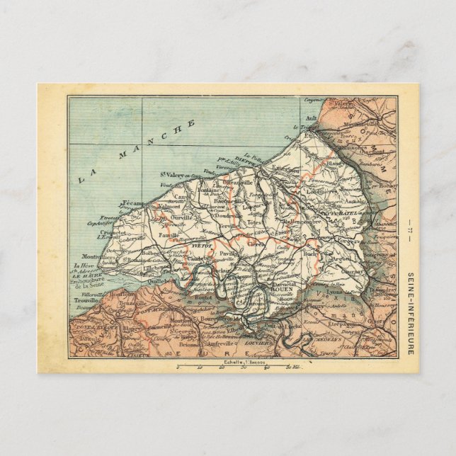 Postal Mapa de época de Sena, Francia (Anverso)