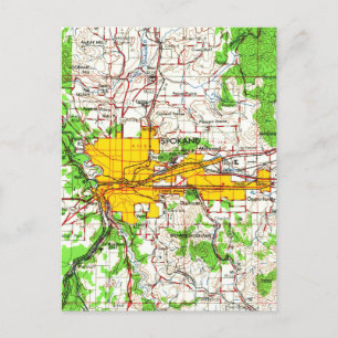 Postal Mapa de época de Spokane Washington