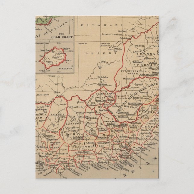 Postal Mapa de época de Sudáfrica (1880) (Anverso)