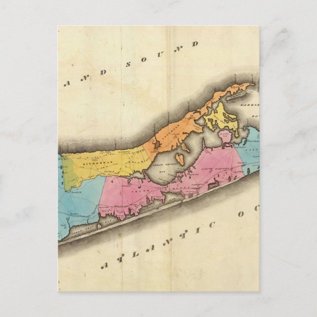 Postal Mapa de época de Suffolk Nueva York (1829) (Anverso)