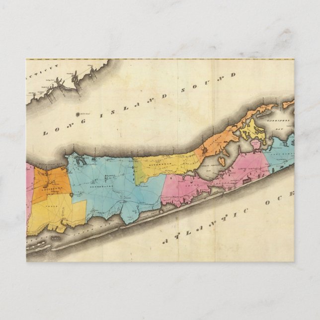 Postal Mapa de época de Suffolk Nueva York (1829) (Anverso)