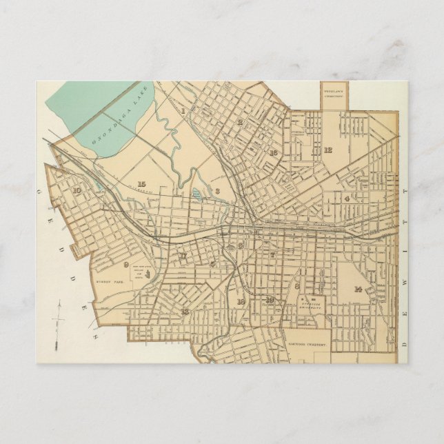 Postal Mapa de época de Syracuse Nueva York (1895) (Anverso)