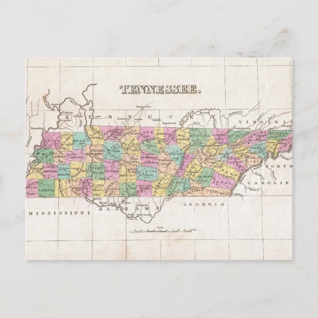 Postal Mapa de época de Tennessee (1827) (Anverso)