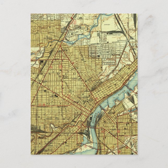Postal Mapa de época de Toledo Ohio (1938) (Anverso)