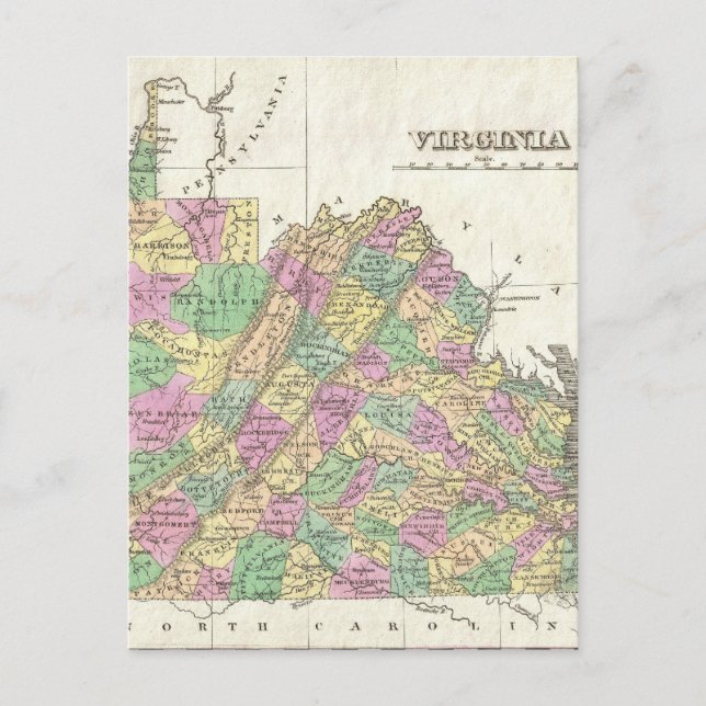 Postal Mapa de época de Virginia (1827) (Anverso)